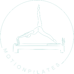 Motion Pilates logo: line drawing of a Pilates reformer
